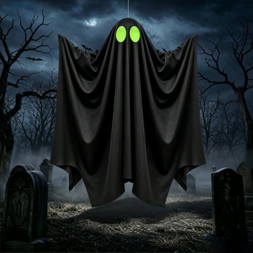 45-Inch Hanging Ghost Halloween Decorations Outdoor Spooky Decor with Glow Eyes