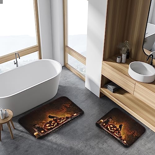 Halloween Pumpkin Bath Rug Set of 2 - Microfiber Non-Slip Bathroom Mats