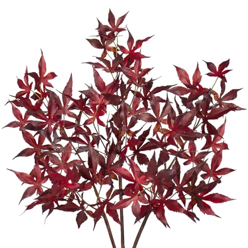 Artificial Maple Leaves Branches 30-Inch Fall Faux Bushes for Thanksgiving Decor - Red