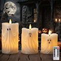Halloween Ghost Pillar Candles Set with Remote Timer - Flameless Indoor Decor