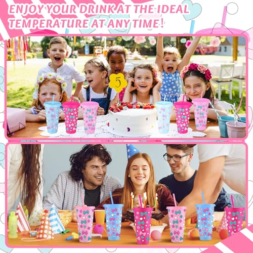 12-Pack Reusable Kitty Cat Plastic Tumbler Cups with Lids & Straws - 24 oz