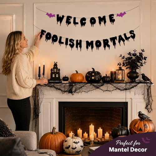 Halloween Welcome Foolish Mortals Banner Party Decorations - Haunted House Decor