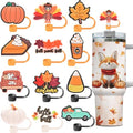 12PCS Thanksgiving Silicone Straw Toppers for Stanley Cups - Fall & Halloween Reusable Covers