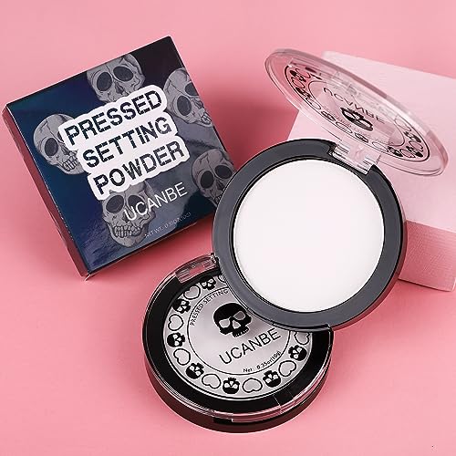 UCANBE Translucent White Pressed Setting Powder for Halloween & Special Effects, Matte Finish, Long-Lasting Makeup, Portable Compact