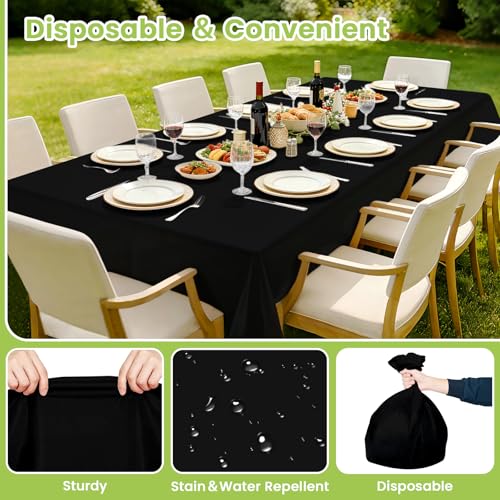 Black Disposable Table Cloths 54x108 Inches - Pack of 4, Perfect for Parties