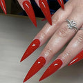 Press On Nails Long Stiletto Red Deep Solid Color Gothic Halloween - 24pcs (Variation: 6501Red)