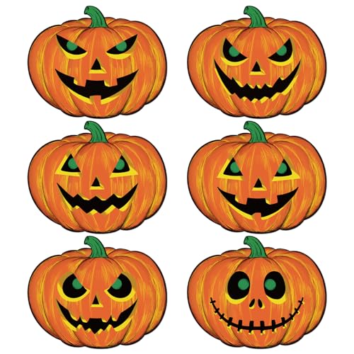 Halloween Pumpkin Cardboard Cutouts Set - 12 Large Decorations with Jack-o-Lantern Faces - Pumpkin Variation