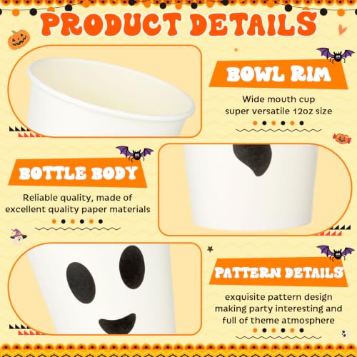 Halloween Ghost Disposable Paper Cups - 12 oz, Pack of 36