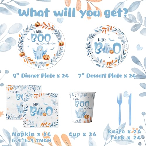 Blue Baby Shower Paper Plates Napkins Cups & Cutlery - Spooky Halloween Theme - Serve 24 - Variation: Blue