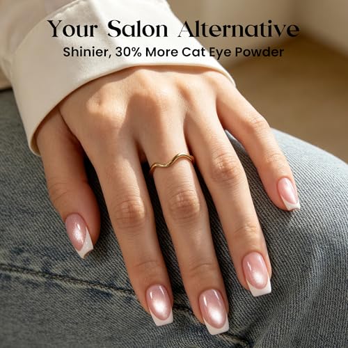 Beetles French Tip Press On Nails Short Squoval Cat Eye Nails Kit - Glassy Blush Variation 05