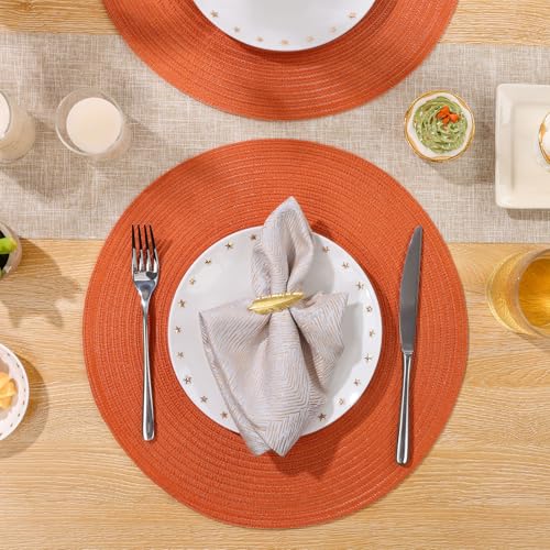 Round Braided Placemats Set of 4 - Autumn Fall Table Decor, Bright Orange