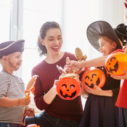 Halloween Pumpkin Trick or Treat Buckets 3 Pack - Plastic Jack O Lantern Candy Baskets with Handles
