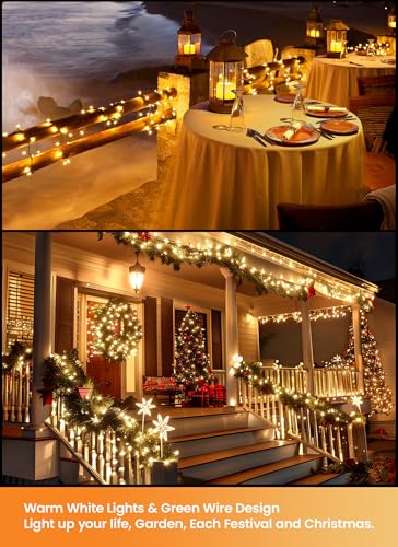 Warm White LED Christmas Mini String Lights 2 Pack - 39 Feet, 8 Modes, Connectable Outdoor Holiday Decor