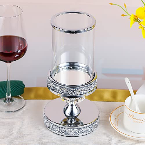 Silver Crystal & Metal Candle Holder for Pillar Candles - Wedding, Home Decor