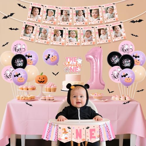Halloween Girl 1st Birthday Decorations Balloon Banner Backdrop Cake Topper Wall Stickers