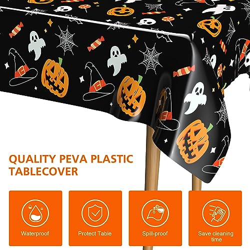 Halloween Tablecloths 54x108 Inch Set - Black, Orange, White Spooky Decor