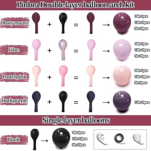 Black Pink Purple Balloons Double Stuffed Balloon Garland Kit for Halloween Birthday Baby Shower Wedding