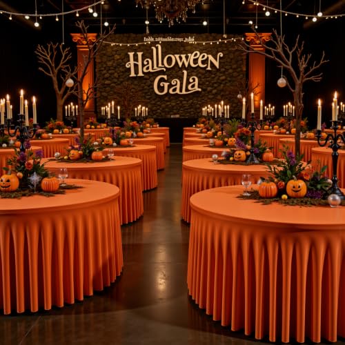 GALLETY 2 Pack Harvest Pumpkin Round Spandex Tablecloth 60 Inch for 5ft Tables