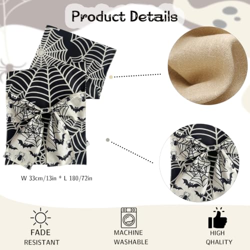 Halloween Spider Web Table Runner with Bow - Design 9, 13x72 Inch, Holiday Decor