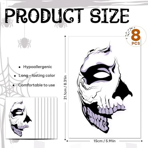 Halloween Skeleton Ghost Face Temporary Tattoos - Pattern 4 for Cosplay & Party