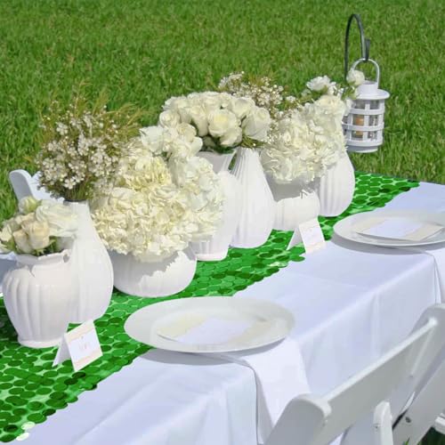 Grass Green Sequin Table Runner Set - 3 Pack 12 x 108 Inch Glitter Rectangular Table Decor for Wedding Party Christmas