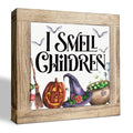 Halloween Decor Signs - I Smell Children Sign - Style 16 - Wooden Box Sign for Halloween Party & Fall Autumn Home Decor - 5.9x5.9x0.7 Inches