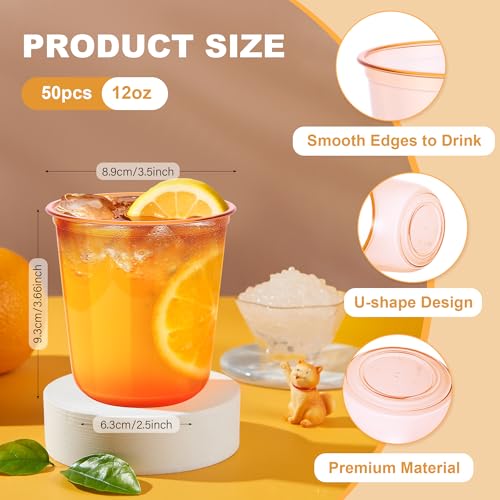Orange Disposable Plastic Party Cups 12oz Pack of 50 for Halloween & Fall Events - U-Shaped Design