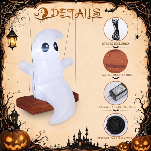 5 ft Outdoor Inflatable Halloween Swinging Ghost Decoration with LED Lights