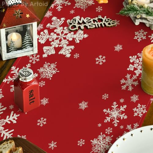 Snowflake Winter Table Runner 13x72 Inch Home Decor - Red Variation