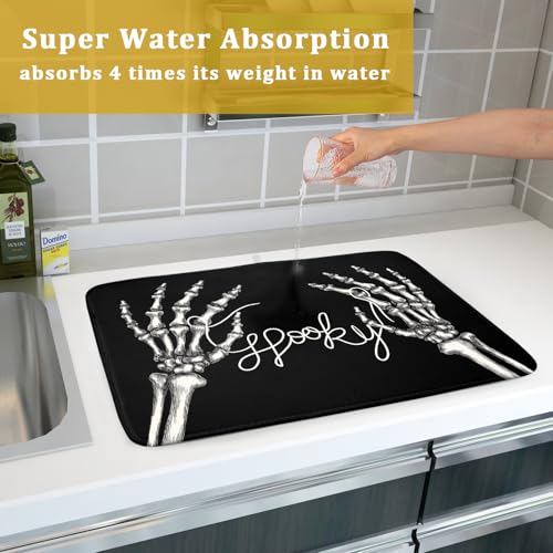 Halloween Skeleton Dish Drying Mat 24x18 Inch Microfiber Absorbent Kitchen Counter Decor