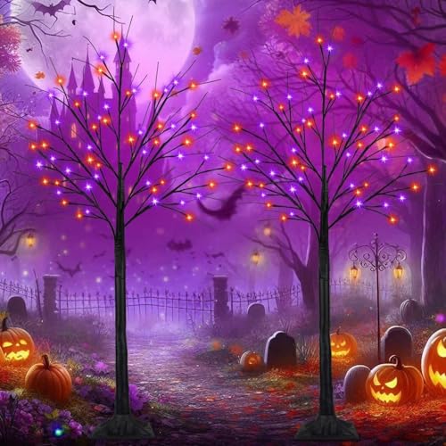 Halloween Black Tree with 200 LED Orange and Purple Lights - 5FT, 2 Pack Variation