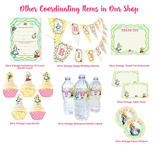 Alice in Wonderland Water Bottle Labels - 20 Waterproof Party Wraps