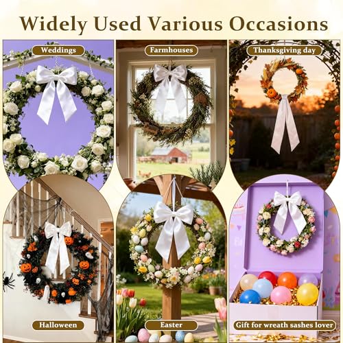 White Satin Wedding Sash Set - 2 Pieces Monogram Party Christmas Halloween Decor