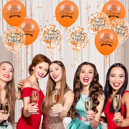 Orange Happy Birthday Latex Confetti Balloons - 18Pcs Party Decorations