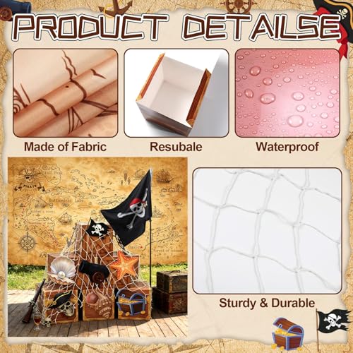 Pirate Party Decorations Set with Treasure Map Backdrop and Flags - Halloween Theme