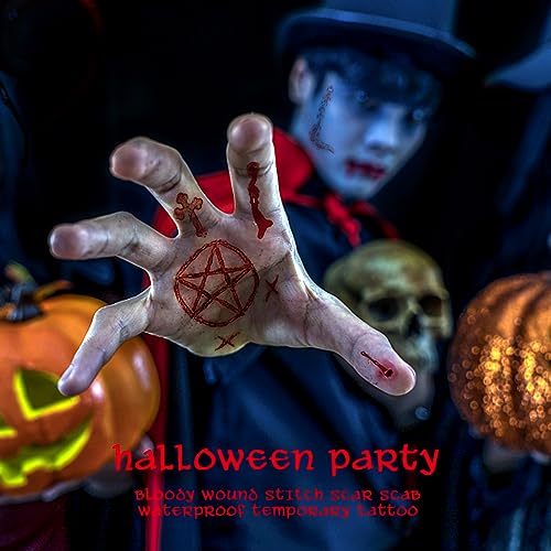 20 Sheets Halloween Temporary Tattoos Body Face Fake Stitches Waterproof Cosplay Props
