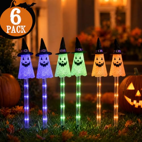 Solar Ghost Pathway Lights Set - Waterproof Halloween Stake Lights for Garden & Yard Decor