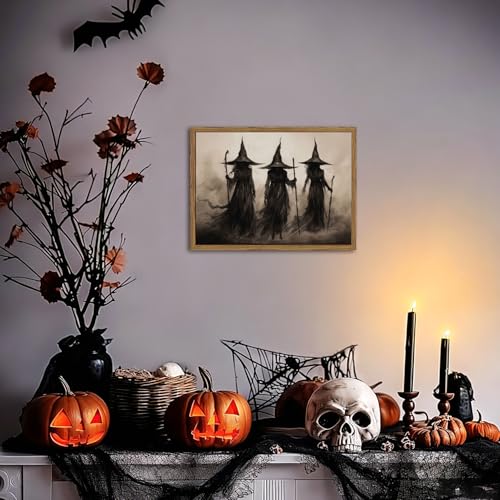 Dark Gothic Witch Wall Art Canvas Print - Framed Halloween Decor 8x10in - Variation of The Witch Framed