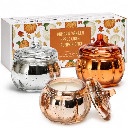 Pumpkin Shaped Candles 3 Pack - Fall Pumpkin Spice Scented Soy Candles with Mix Variation