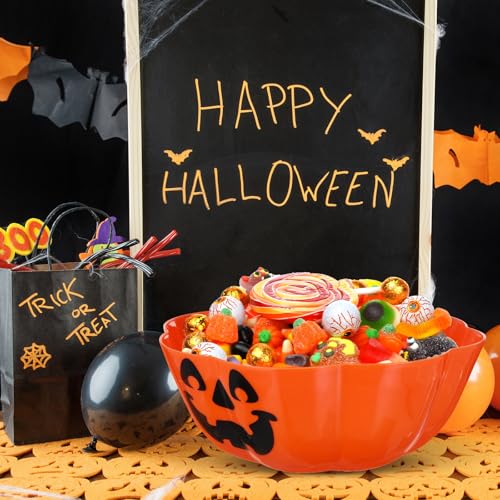 Large Halloween Candy Bowl Pumpkin Dispenser - Orange Plastic Trick-or-Treat Bucket