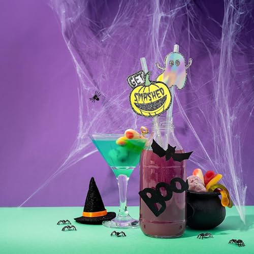 Pastel Halloween Iridescent Paper Drinking Straws & Cutouts - 36pcs