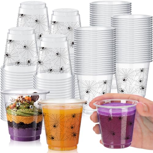 Halloween Spider Shot Glasses Set - 100 Pack, 3 oz Mini Plastic Cups, Black & Spider Variation