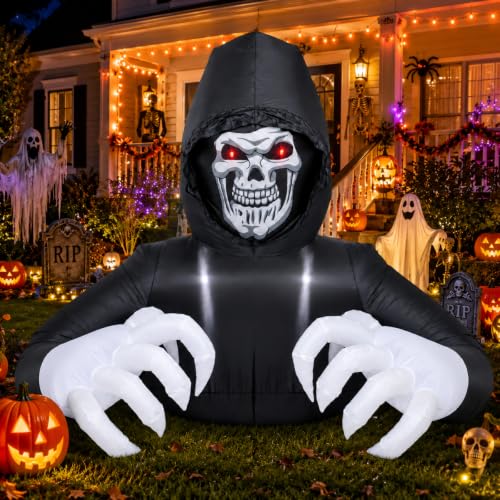 Inflatable Halloween Grim Reaper Decoration - 6FT Giant Scary Ghost with LED Lights