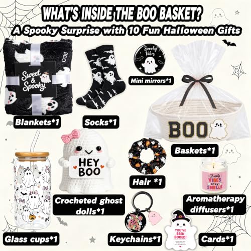 Black Halloween Gift Basket Set for Women - Cozy Ghost & Spooky Treats