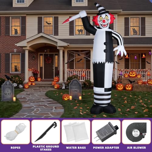 12FT Halloween Inflatable Clown with LED Lights - White Version Outdoor Yard Decor