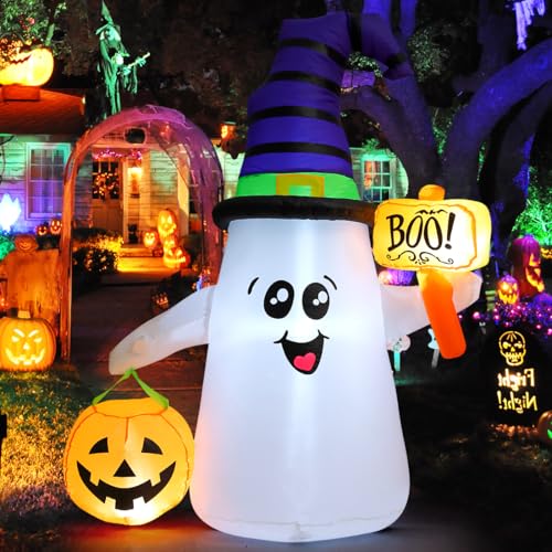 5 FT Outdoor Inflatable Ghost Halloween Decoration with Pump & LEDs