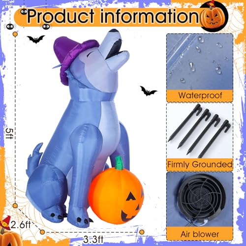 5ft LED Halloween Inflatable Wolf with Pumpkin Outdoor Decorations