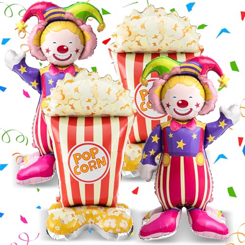 Self-Standing Popcorn and Clown Balloons Kit - Carnival Party Decor