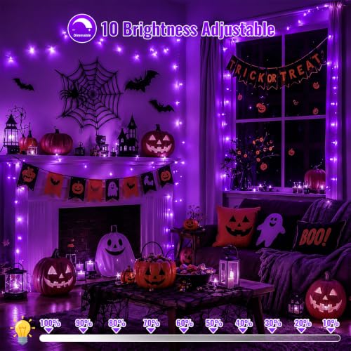 Purple Battery Operated String Lights 33ft 100 LED Waterproof 8 Modes with Remote – 2 Pack