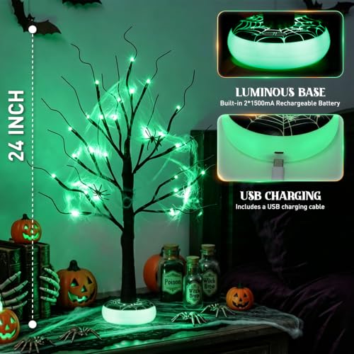 Dark Halloween Tree with Light-Up Base & Rechargeable LED Lights - 24 Inch